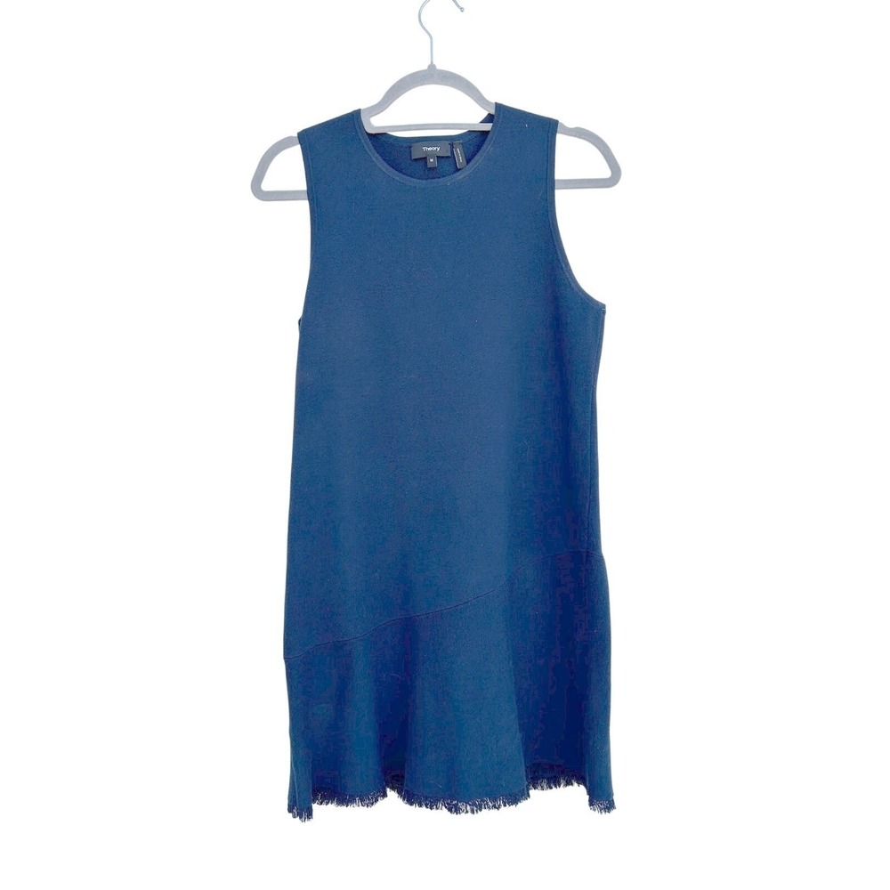 Theory Branteenia Reverie Navy Blue Knit Sleeveless Fringe Hem Dress M H016708R